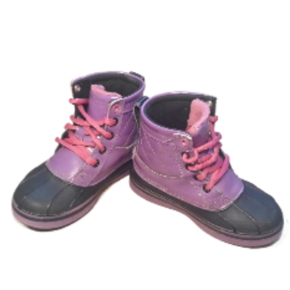 Crocs Girls AllCast Patent Duck Boots - Size C11 Purple / Black Boots - Picture 3 of 11